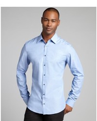 Gucci Light Blue Crosshatch Cotton Spread Collar Dress Shirt