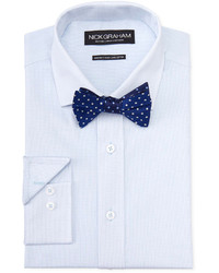 Nick Graham Light Blue Micro Check Dress Shirt Navy Dot Bow Tie Set