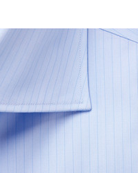 Ermenegildo Zegna Light Blue Slim Fit 100fili Cutaway Collar Pinstriped Cotton Poplin Shirt