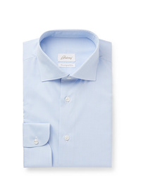 Brioni Light Blue Slim Fit Checked Cotton Shirt