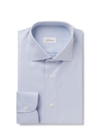 Brioni Light Blue Slim Fit Cutaway Collar Herringbone Cotton Shirt