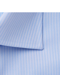 Canali Light Blue Slim Fit Micro Herringbone Cotton Shirt