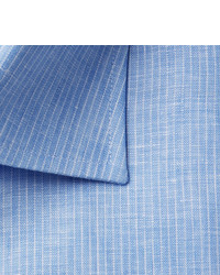 Canali Light Blue Slim Fit Pinstriped Linen Shirt