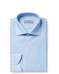 Canali Light Blue Slim Fit Pinstriped Linen Shirt
