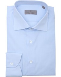 Canali Light Blue Slub Cotton Spread Collar Dress Shirt