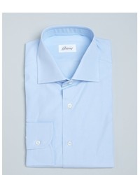 Brioni Light Blue Solid Cotton William Spread Collar Dress Shirt
