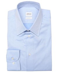 Armani Light Blue Stretch Cotton Blend Point Collar Dress Shirt