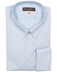 Dolce & Gabbana Light Blue Stretch Cotton Gold Point Collar Dress Shirt