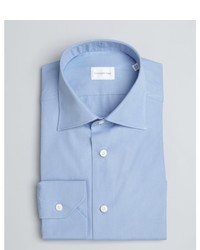 Ermenegildo Zegna Light Blue Striped Cotton Point Collar Dress Shirt