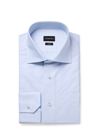 Ermenegildo Zegna Light Blue Trofeo Slim Fit Cutaway Collar Herringbone Cotton Poplin Shirt