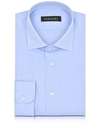 Forzieri Light Blue Woven Checked Cotton Slim Fit Shirt