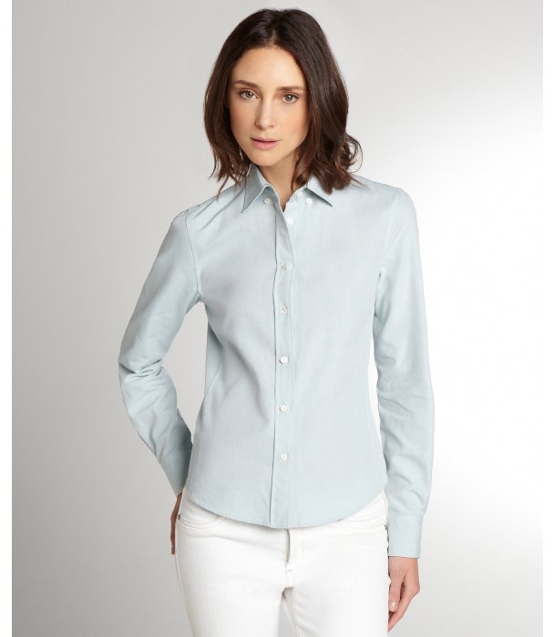Loro Piana Light Blue Janet Cotton Oxford Button Front Shirt | Where to ...