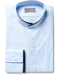 Kilgour Midnight Blue Slim Fit Contrast Tipped Grandad Collar Cotton Shirt