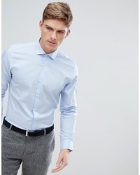 MOSS BROS Moss London Extra Slim Smart Shirt In Blue With Stretch