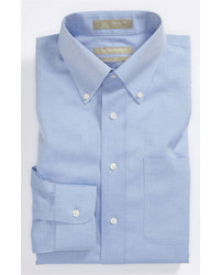 Nordstrom Smartcarewrinkle Free Traditional Fit Pinpoint Dress Shirt Light Blue 15 33