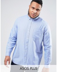 Asos Plus Casual Regular Fit Oxford Shirt In Blue