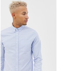 Pull&Bear Regular Fit Oxford Shirt In Light Blue
