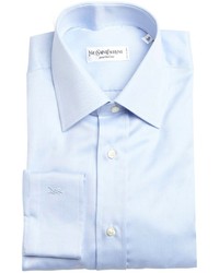 Saint Laurent Light Blue Tonal Chevron Cotton Dress Shirt