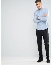 Asos Slim Casual Oxford Shirt With Stretch In Blue
