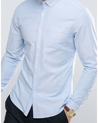 Asos Slim Casual Oxford Shirt With Stretch In Blue