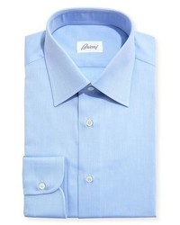 Brioni Textured Micro Diamond Dress Shirt Bluette