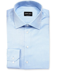 Giorgio Armani Textured Solid Long Sleeve Dress Shirt Light Blue