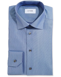 Eton Textured Twill Dress Shirt Slate Blue