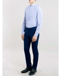 Topman Blue Texture Long Sleeve Dress Shirt