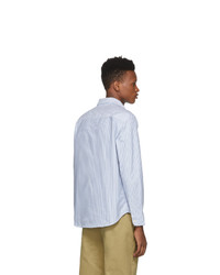 Noah NYC White And Blue Alternating Stripes Oxford Shirt