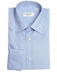 Saint Laurent Yves Light Blue Cotton Point Collar Dress Shirt