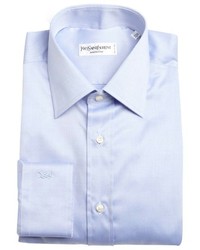 Saint Laurent Yves Light Blue Tonal Stripe Cotton Point Collar Dress Shirt