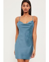 Missguided Blue Silky Cowl Front Cami Dress