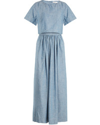 Chloé Chlo Cropped Overlay Cotton Chambray Dress