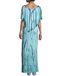 Neiman Marcus Ruffle Overlay Off The Shoulder Dress Sway Blue Tie Dye
