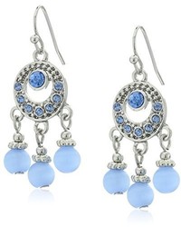 1928 Jewelry Silver Tone Light Sapphire Blue Cat Eye Bead Drop Earrings