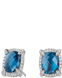 David Yurman 9mm Chtelaine Stud Earrings With Blue Topaz Diamonds