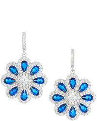 FANTASIA By Deserio Faux Sapphire Pave Cz Crystal Flower Drop Earrings