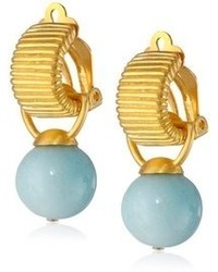 Catherine Canino Beaded Light Blue Quartz Gold Tone Clip On Earrings