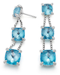 David Yurman Chtelaine Chain Three Drop Earrings In Blue Topaz With Diamonds