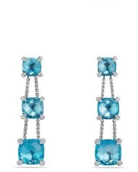 David Yurman Chtelaine Chain Three Drop Earrings In Blue Topaz With Diamonds
