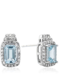 Fine Jewelry Genuine Aquamarine And Lab Created White Sapphire Sterling Silver Earrings