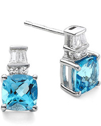 Fine Jewelry Genuine Blue Topaz And Lab Created White Sapphire Earrings