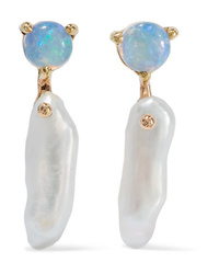 Wwake Gold Pearl And Opal Earrings