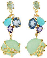 Indulgems Golden Multi Gemstone Cluster Dangle Earrings