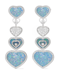 Chopard Happy Hearts 18 Karat White Gold Diamond And Opal Earrings