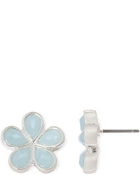 Liz Claiborne Light Blue Stone Silver Tone Button Earrings