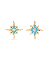 Sydney Evan Mini Starburst 14 Karat Gold And Enamel Earrings