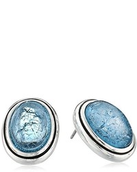 Napier Color Light Silver Tone And Blue Oval Post Button Earrings