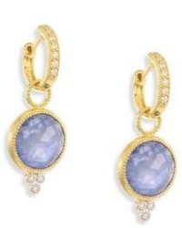 Jude Frances Provence Diamond Sapphire Rainbow Moonstone Doublet Round Earring Charms