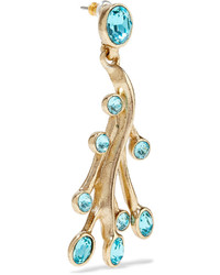 Oscar de la Renta Seaweed Gold Plated Crystal Earrings